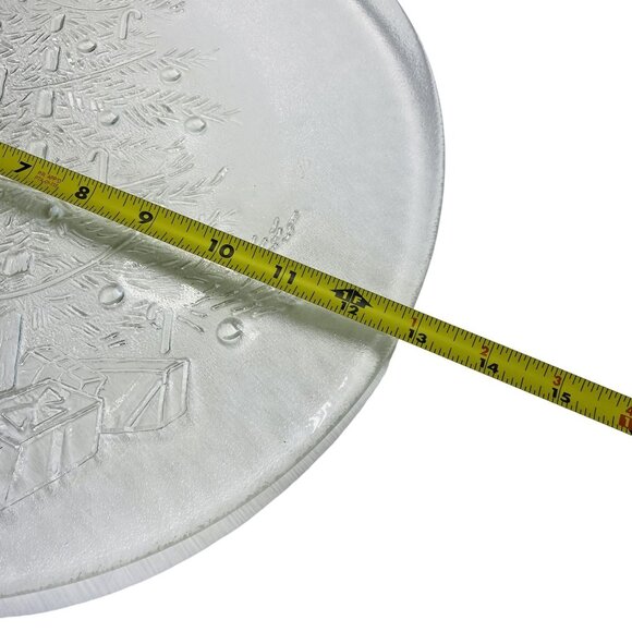Clear Glass Embossed Christmas Tree Round Holiday Serving Platter 13 Inch Plate - Picture 3 of 5